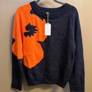 Bold Floral Navy and Orange 
Soft Spring Sweater